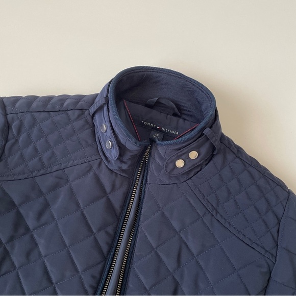 Tommy Hilfiger Quilted Navy Blue Full Zip Winter Jacket, Size S Small - Picture 2 of 15
